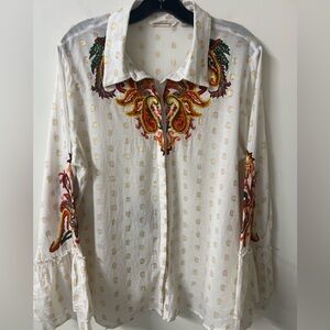 Soft Surroundings Flamenco Embroidered Button Down Top Womens Size XL